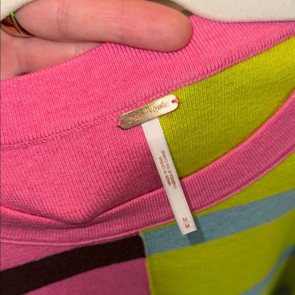 Free People Pink and Green Crew Neck Sweater with Bold Design - Picture 2 of 3